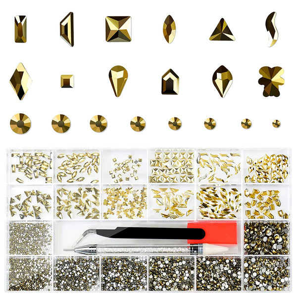 Molisaka Nail Rhinestones Set, Multi Shapes Champagne Gold Rhinestones for  Nails, Mixed Size Nail Charms, Flatback Nail Jewels Rhinestones with Wax