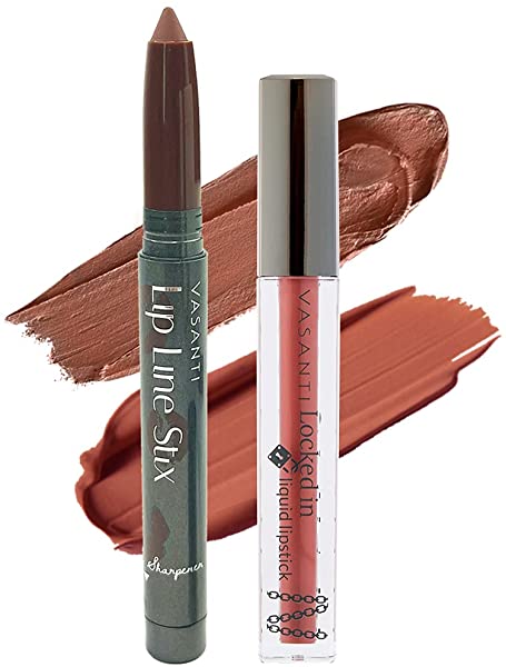 VASANTI Lip of the Day Out and About - Depth Definer + Engaged - Soft, Blendable, Velvety, Matte Lip Liner Pencil - Non-sticky, Matte, Hydrating, Liquid Lipstick - Natural, Organic, Lip Kit