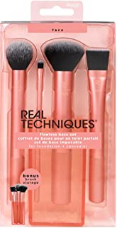 Real Techniques Flawless Base Brush Set With Ultra Plush Custom Cut Synthetic Bristles and Extended Aluminum Ferrules to Build Coverage for Every Makeup Application Need, Orange, 5 Piece