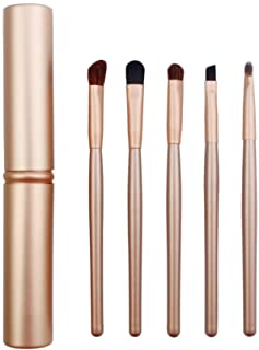 AMarkUp 5 Pieces Pro Eyeshadow Brush Cosmetic Makeup Set & Kit + Luxury Cylinder Tube for Home or Travel (Gold)