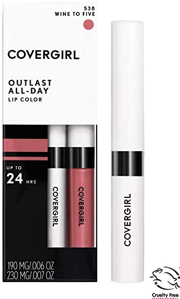 COVERGIRL Outlast All-Day Moisturizing Lip Color, Wine to Five and Clear Top Coat Bundle
