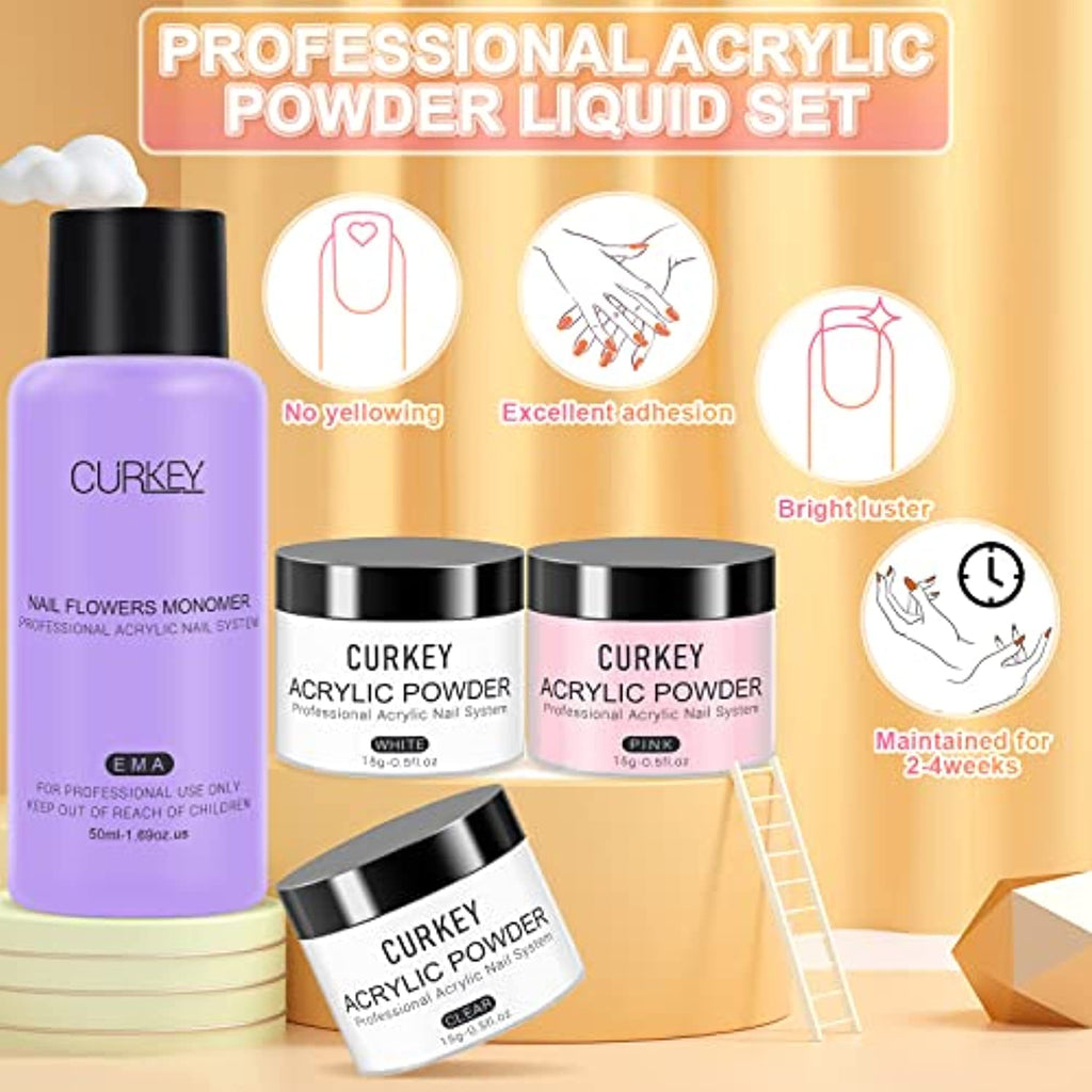 Curkey Acrylic Nail Kit 24 Colors of Glitter Acrylic Powder Liquid M