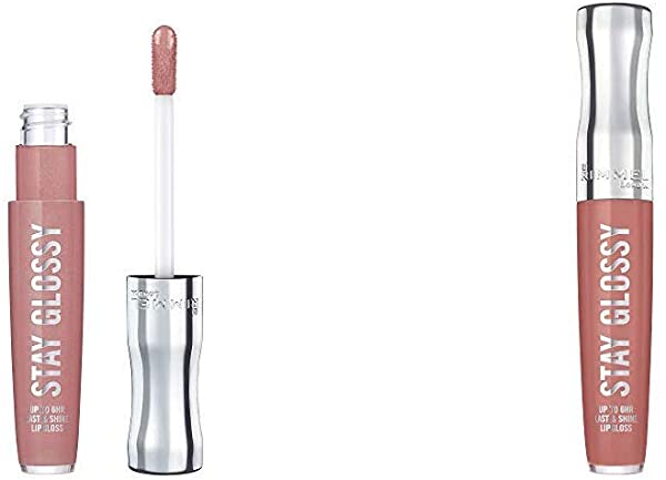 Rimmel Stay Glossy Lipgloss, Blushing Belgraves, 0.18 Fl Oz (Pack of 1) & Rimmel Stay Glossy Lip Gloss, Bare Minimum, Pack of 1