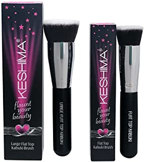 Flat Top Kabuki Foundation Brushes Bundle By KESHIMA - Regular & Large Size - Premium Makeup Brushes for Liquid, Cream, and Powder