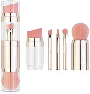 Novobey Makeup Brush Set, 5 In 1 Retractable Makeup Brush Set, Foundation Brush, Eyebrow Brush, Lip Brush, Eyeshadow Brush, Loose Powder Brush, Multi-functional Makeup Brush for Travel & Home Use