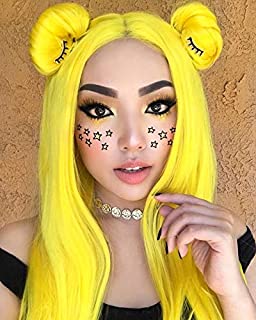 Sapphirewigs Yellow Color Natural Wavy Silky Soft Beauty Blogger Celebrity Perruque Daily Makeup Synthetic Lace Front Wigs