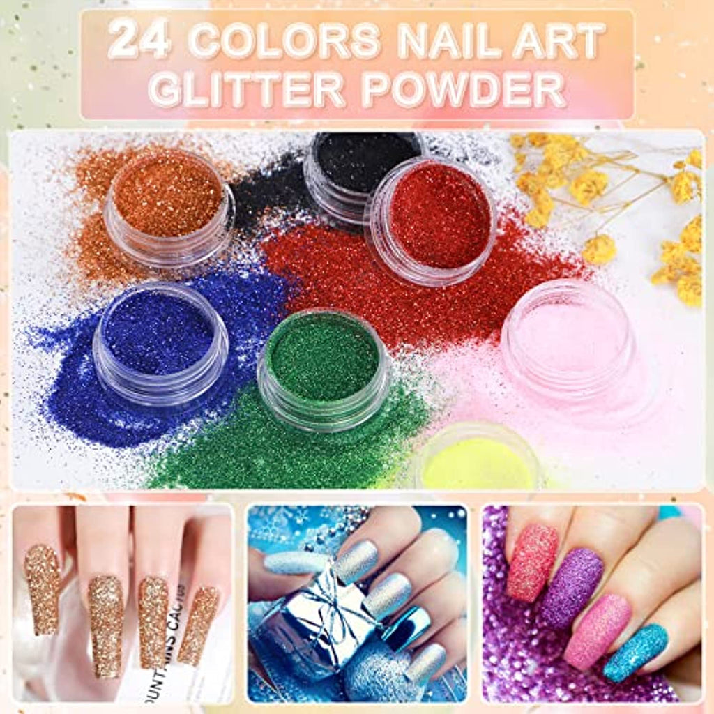 Curkey Acrylic Nail Kit 24 Colors of Glitter Acrylic Powder Liquid M