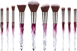 Crystal Makeup Brushes Blending Blush Premium Synthetic Concealers Foundation Powder Eye Shadows Makeup Brushes 10Pcs (Purple)