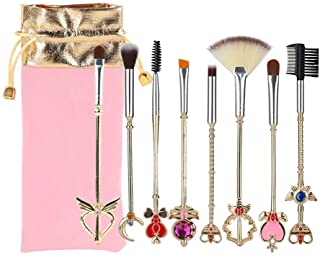 AMarkUp 8pcs Sailor Moon Makeup Brush Set Magical Girl Gold Sakura Eyeshadow Eyebrow Powder Cosmetic Brushes with Pink Pouch