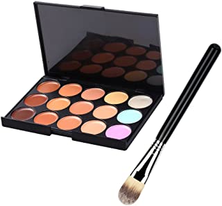 AMarkUp Women 15 Color Makeup Cream Care Camouflage Contour Concealer Palette + Black Foundation Brush