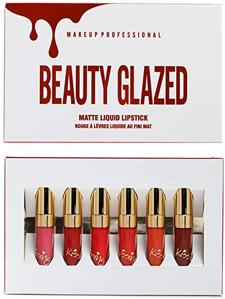 Beauty Glazed 6pcs Lip Gloss Set Matte Lip Gloss Velvety Silky Smooth Natural Waterproof Long Lasting Non-Stick Cup Moisturizer Makeup Durable Liquid Lipstick Sexy Makeup Cosmetic