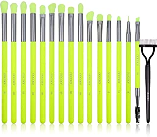 Docolor Eye Makeup Brushes Set 15 Piece Neon Green Eyeshadow Brushes Set with Soft Synthetic Hairs and 1PCS Eyelash Comb Curler Eyelash Separator Mascara Applicator