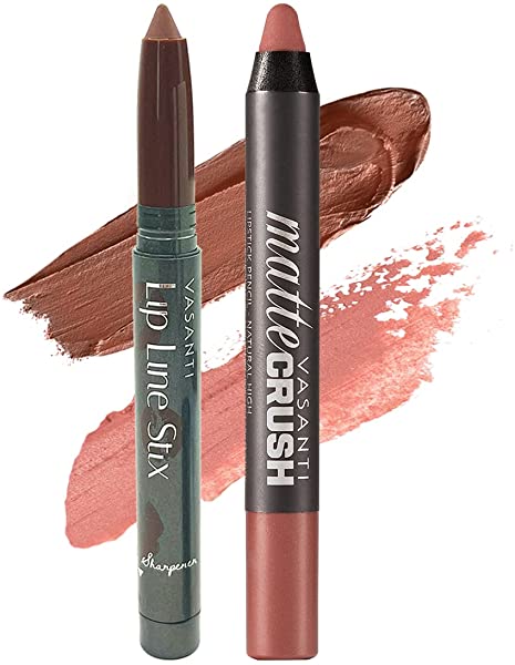 VASANTI Lip of the Day Kit (Staying Neutral) - Depth Definer + Natural High - Long-lasting, Blendable, Soft, Matte, Lip Liner Lipstick - Smooth, Velvety, Smudge-proof, Waterproof, Matte, Lipstick Pencil - Natural, Organic, Paraben-Free 2-pack Lip Kit