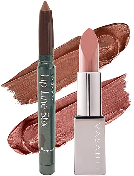 VASANTI Lip of the Day Feel Good - Depth Definer + Zen Time - Matte, Longwear, Hydrating, Lip Liner Pencil - Long-lasting, Smudgeproof, Gel Matte Lipstick - Natural, Organic, Lip Kit
