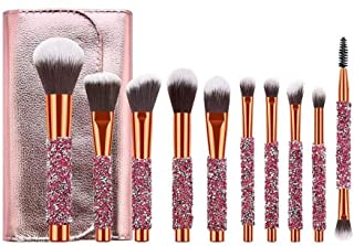 LETGO 10 PCS Luxury Makeup Brushes Set with Bag, Bling Glitter Diamond-studded Kabuki Eye Makeup Brush Professional Foundation Makeup Tools