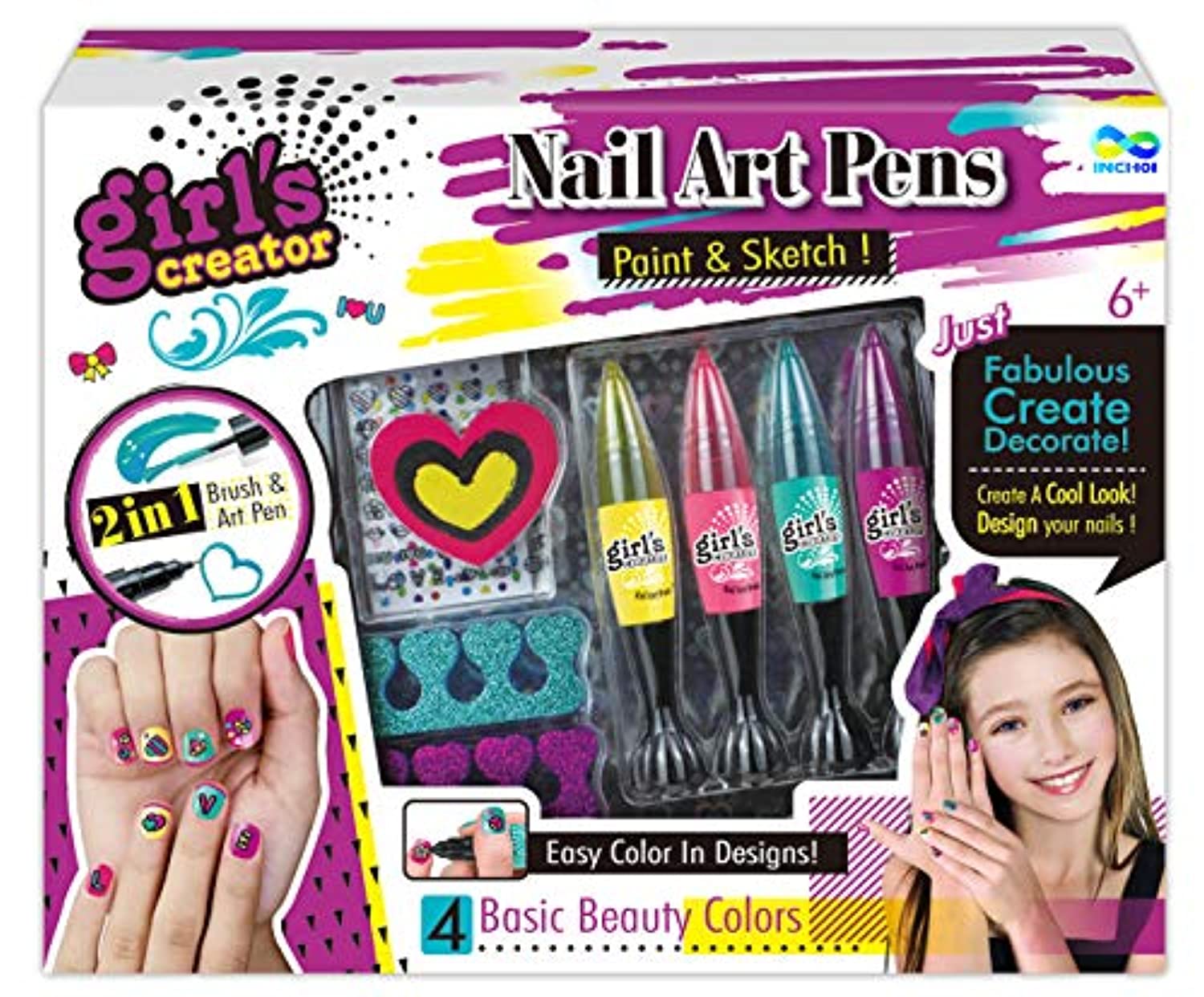 Amagoing Nail Art Kit for Girls Kids Nail Polish Play Set with Nail Dryer 2  in 1 Nail Pens Sticky Cartoon Fake Nail DIY Sticker Nail Studio Decoration  Birthday Christmas Gift for