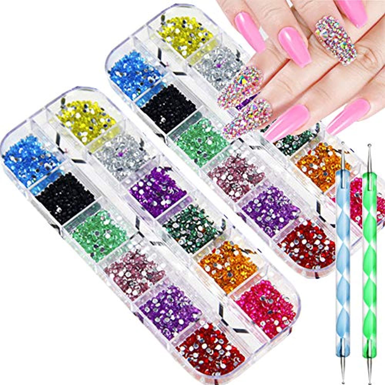 Yagoyan Nail Rhinestones Set, 1870 Pieces Flatback Crystal AB Nail Gems and  Rhinestones + 60 Pieces Multi Shape Glass 3D Nail Jewels, Nail Bling  Diamonds for Nails with Nail Art Accessories Stuff