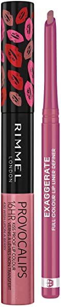 Rimmel Long Lasting Lip Kit with Exaggerate Full Colour Lip Liner and Provocalips 16 HR Kissproof Lip Colour, Multi