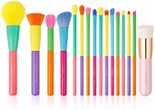 Docolor Colorful 15Pcs Makeup Brushes Set With Flat Top Kabuki Foundation Brush Pink Premium Synthetic Kabuki Foundation Brush Blending Face Powder Blush Concealers Eye Shadows Makeup Brush Set