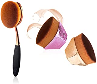 Yoseng 1 pcs Oval Foundation Brush Large Toothbrush makeup brushes with 2pcs Flat Top Kabuki Petal-shaped Face Blush Fast Flawless Application Liquid Cream Powder Foundation