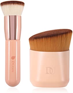 DUcare 2pcs Flat Top Kabuki Foundation Brush, Synthetic Professional Makeup Brushes Liquid Blending Mineral Powder Buffing Stippling Makeup Tools, Pink