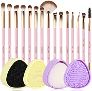 Docolor 15Piece Eye Makeup Brushes + Makeup Brushes Cleaner Set,Soft Synthetic Hairs Professional Eye Shadow Blending Brush Set with Solid Soap Cleanser & Color Removal Sponge & Silicone Brush Cleaner