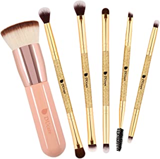DUcare Flat Top Kabuki Foundation Brush + 5Pcs Eyeshadow Brush Set Duo End Eye Makeup Brushes Golden Glitter