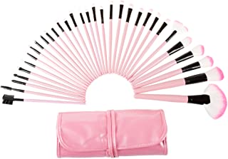 32 Piece Professional Makeup Brush Set- Includes Foundation Eyeshadow Eyeliner Eyebrow Concealer Lip Brushes by Bluestone- Pink