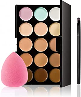 Concealer Palette, 15 Colors Makeup Palette Facial Camouflage Contour Palette with Sponge Puff Oval & Makeup Brush Beauty Make up Cream