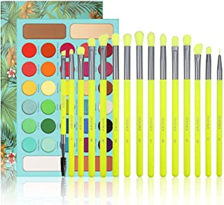 Docolor 15Piece Eye Makeup Brushes Set + 34 Colors Tropical Eeyshadow Palette Pigmented Matte Shimmer Metallic Blendable Soft Cream Powder Makeup Eye Shadow Palettes for Christmas Gift