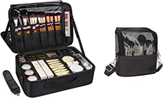 MONSTINA Large Makeup Case Black and Makeup Brush Holder with Adjustable Divider, Suitable for Cosmetics and Makeup Brushes