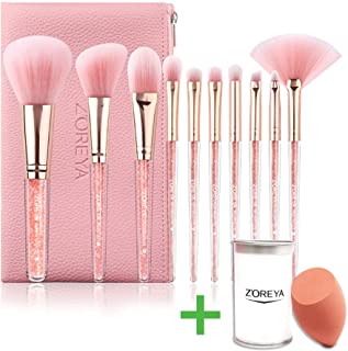 Highend Makeup Brushes Crystal Handle Makeup Brush Set 10pcs Best Make up tools Women, Teens, Beginners, Professional Make up Artist with Free Makeup Sponge Beauty Blender Gift Set Bundle Best Gift