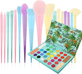 Docolor 17Pcs Colorful Makeup Brushes Set + 48Colors BOOM Eeyshadow Palette, Ultra Pigmented Matte Shimmer Metallic Natural Blendable Cream Powder Long Lasting Waterproof Make Up Eye Shadow Palettes