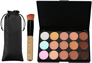 Vtrem 15 Colors Camouflage Concealer Palette Professional Contour Eyeshadow Face Cream Makeup Foundation Kit Combination with Powder Brush for Professional and Daily Use