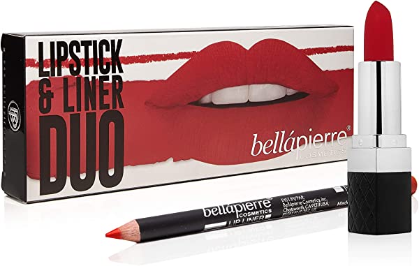 bellapierre Lipstick & Liner Duo | Richly Pigmented Matte Lipstick & Lip Liner | Non-Toxic and Paraben Free | Oil and Cruelty Free | Long Lasting Formula – Fire Red