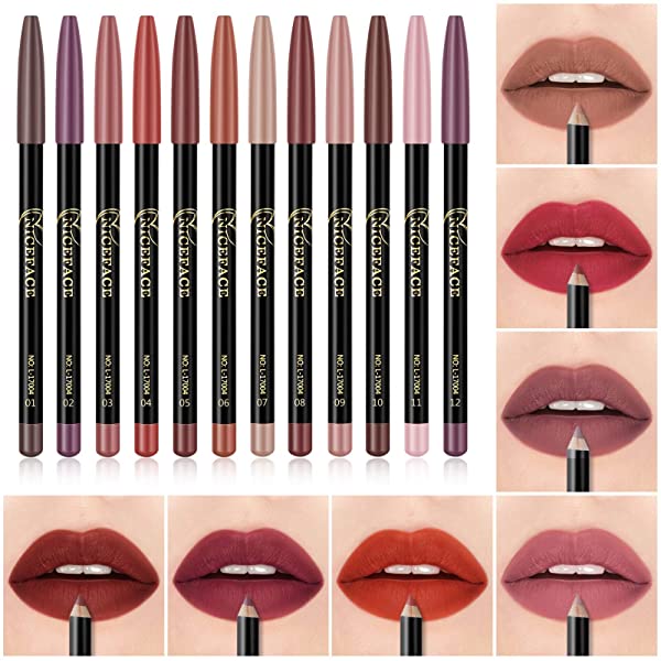 Beaupretty 12 Colors Lip Liner Pen Set, Assorted Colors Natural Lip Makeup Pencils Waterproof and Long Lasting Lip Liners Pencils for Women