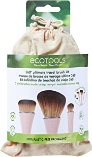 EcoTools 360 Ultimate Compact Hemp Makeup Brush Set with + Makeup Travel Bag, Set of 3 Brushes