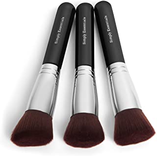 Kabuki Makeup Brush Set - Best Used For Bare, Natural Look - For Foundation Makeup, Mineral, Powders, Blushes & Bronzers, Includes Flat, Round and Angled Brushes, Protective Case & eBook.