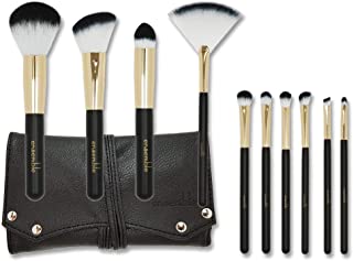 Ensemble 10 pcs Makeup brush set with Water resistance makeup pouch. Vegan and Cruelty free brushes. Professional make up brushes and best for on the go (black)