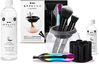 STYLPRO Rainbow Electric Makeup Brush Cleaner, Spinning Brush Dryer Machine Gift Set and 8 Brush Collars with Makeup Brush Cleanser for Non-Soluble Makeup, 500 ml (16.9 fl oz)