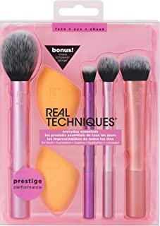 Real Techniques Makeup Brush Set with 2 Sponge Blenders for Eyeshadow, Foundation, Blush, and Concealer, 6 Piece Makeup Brush Set