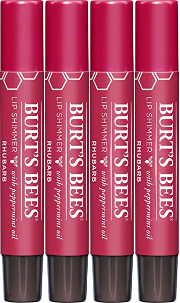 Burt's Bees 100% Natural Moisturizing Lip Shimmer, Rhubarb - 4 Count Tubes (BB3739900)
