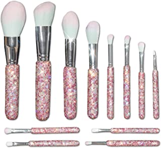 Bling Bling Makeup Brushes Professional Face Cosmetics Blending Liquid Foundation Powder Concealer Eye Shadows Make Up Beauty Tool Glitter with Pouch Bag Kit (12PCS) (Purely Handmade)