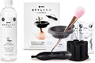 STYLPRO Electric Makeup Brush Cleaner, Spinning Brush Dryer Machine Gift Set and 8 Brush Collars with Makeup Brush Cleanser for Non-Soluble Makeup, 500 ml (16.9 fl oz)