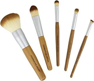 Bamboo Naturals Makeup Brushes, Natural Bamboo Handles, Includes Five Brushes: Powder Foundation Brush, Liquid Foundation Brush, Eyeshadow Brush, Smudge Brush, Angled Eyeliner Brush