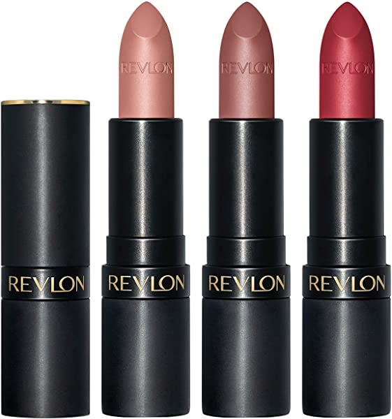REVLON Super Lustrous The Luscious Mattes Lipstick, 3 Piece High Impact Lipcolor Gift Set, Matte Finish in Nude Plum & Red, Pack of 3